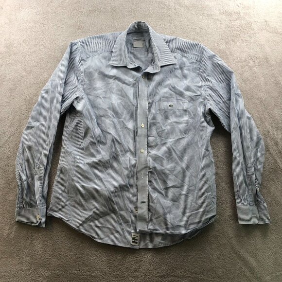 Lacoste Men's Shirt Size 42 FLAW Striped Long Sleeve Button Up Classic Blue - Picture 15 of 16